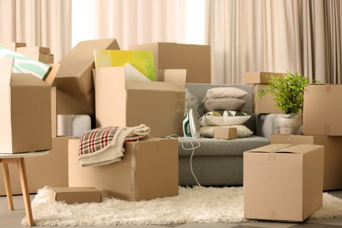 Office furniture and equipment prepared for a commercial move